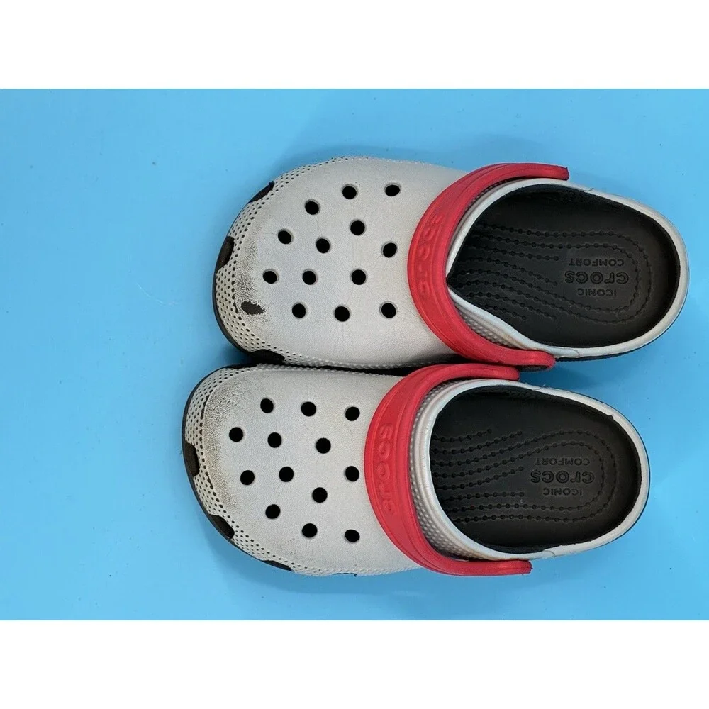 Crocs Duet Sport Kids Clogs Gray Black Red Size C12 Slip On Shoes
